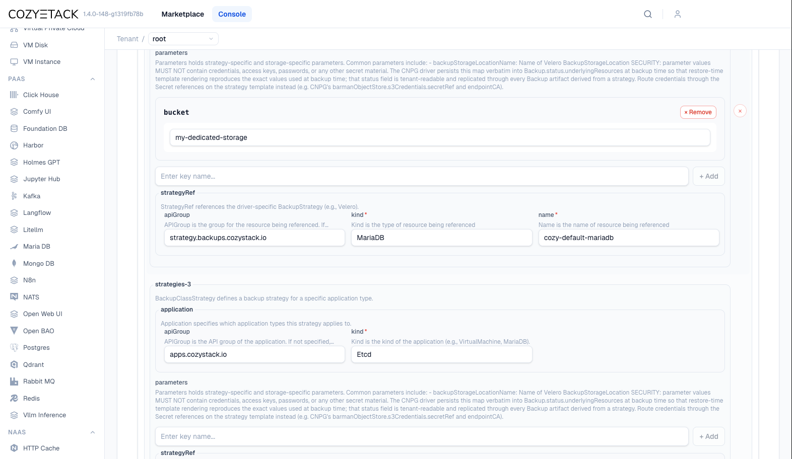 BackupClass manifest showing strategy, storage binding, and retention configuration